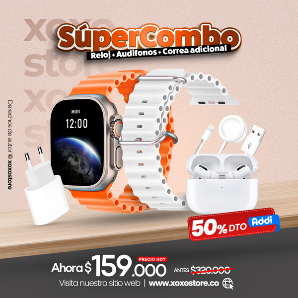 Super combo x9 reloj+audifonos+correa