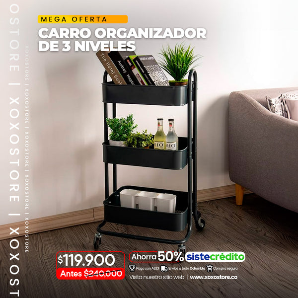 Carrito organizador de 3 niveles con rueda