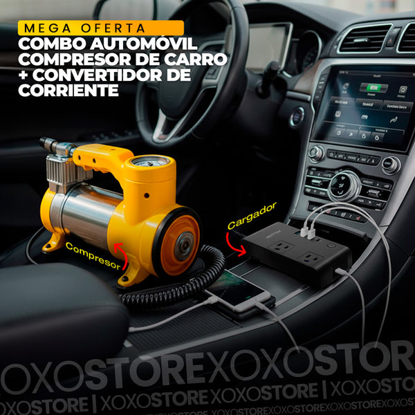 Combo automovil  compresor para carro y motos + covertidor de corriente para carro