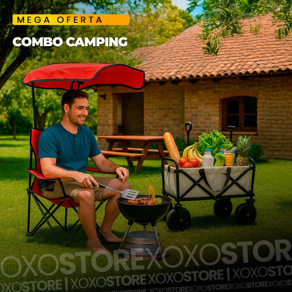 Combo camping silla de camping con techo + carrito de camping plegable