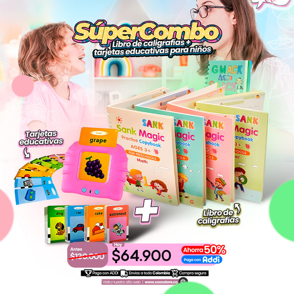 Combo eduacativo cuaderno caligrafias mas tarjetas educativas