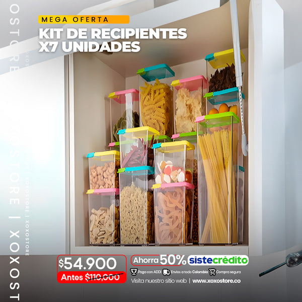 Kit de recipientes por 7 tapa de colores para cocina