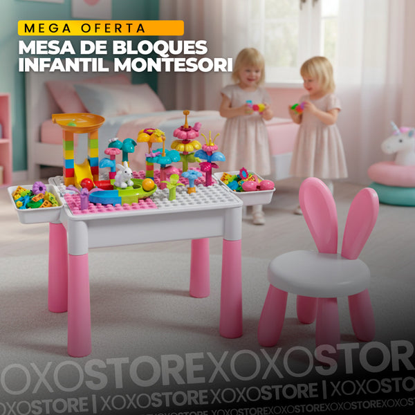 Mesa de bloques montesori infantil incluye silla
