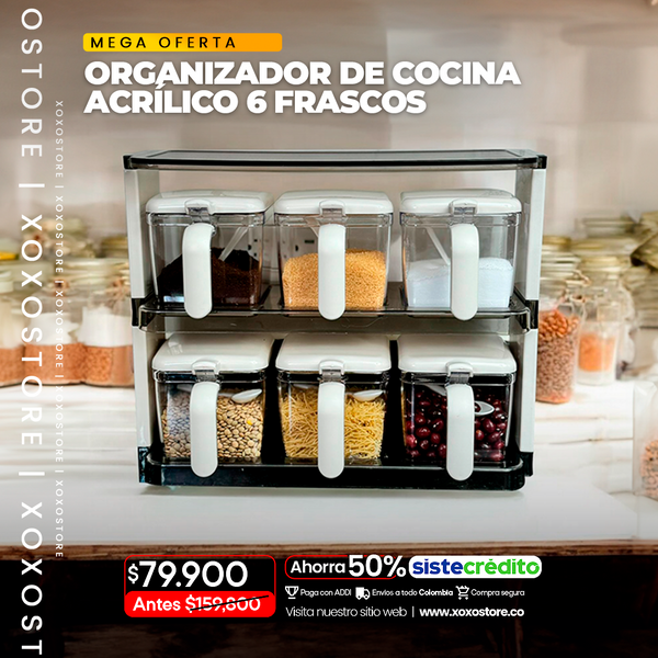 Organizador de cocina de 6 fracoos con cuchara acrilico