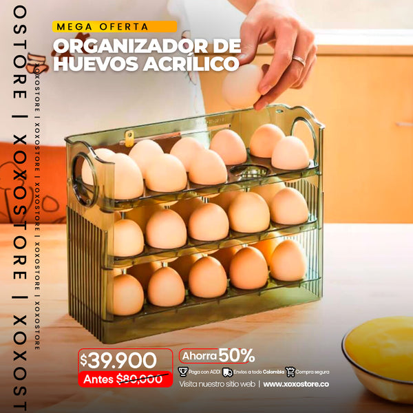 Organizador de huevos acrilico de 3 niveles