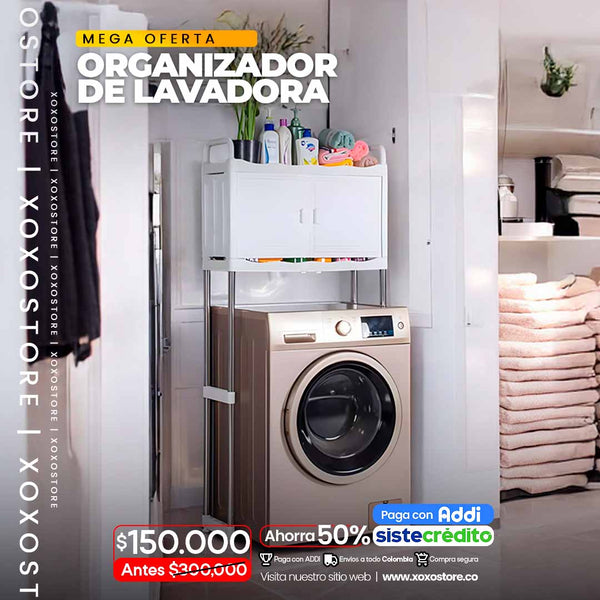 Organizador para lavadora con estante de 2 puertas