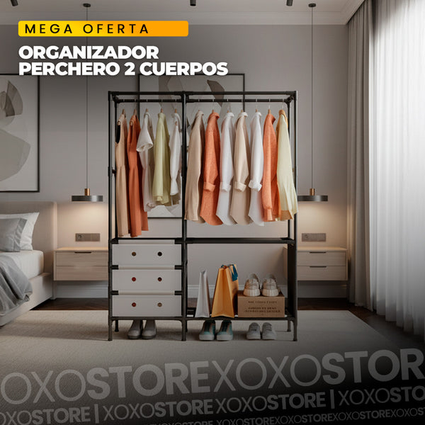 organizador tipo perchero de 2 cuerpos con zapatero cubre polvo