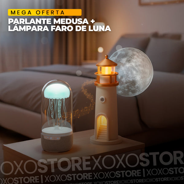 Combo parlante medusa mas lampara faro de luna