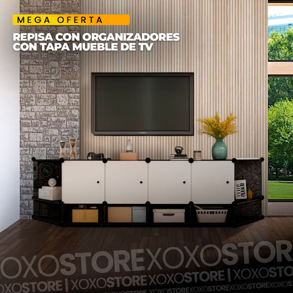 Repisa organizadora con tapa mueble de tv