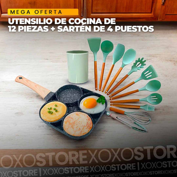 Combo de sarte de 4 puestos + kit de utensilios de 12 piezas