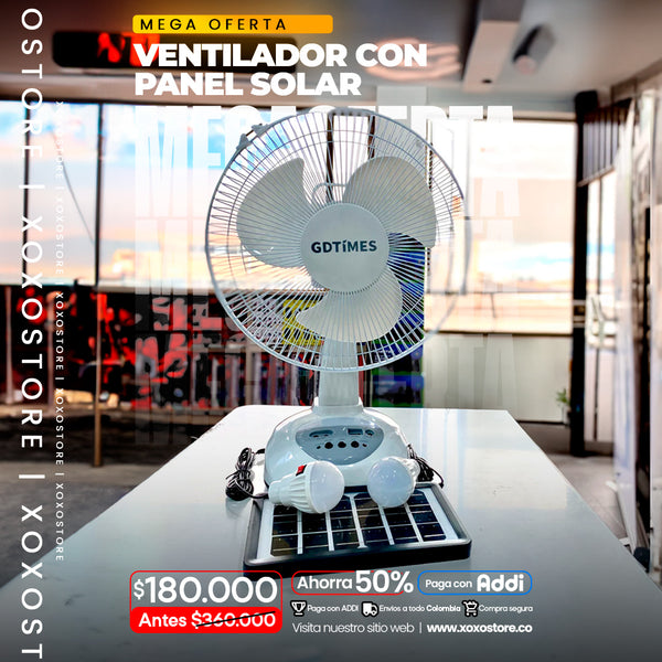 Ventilador con panel solar + 2 bomnillos