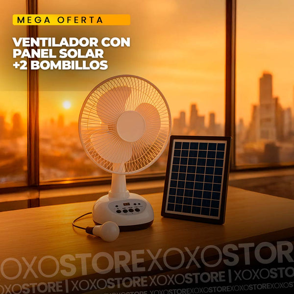 Ventilador con panel solar + 2 bombillos
