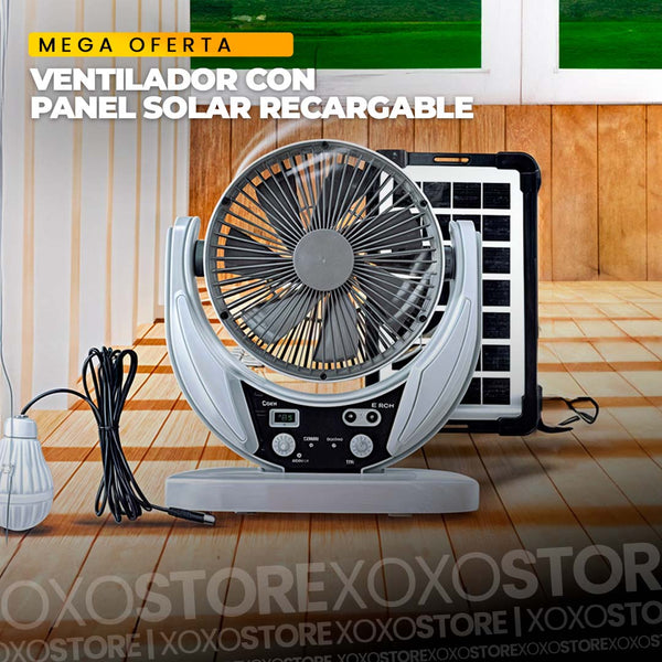 Ventilador de mesa con panel solar mas bombillo  recargable
