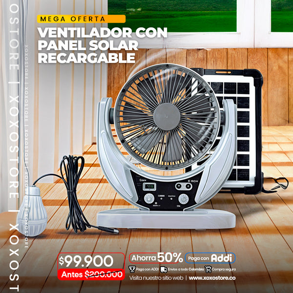 Ventilador de mesa con panel solar mas bombillo  recargable