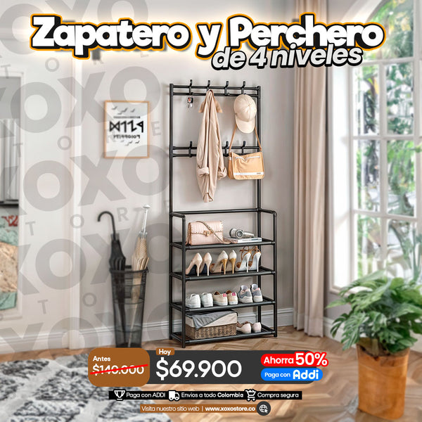 9 Perchero + Zapatero de 4 niveles con